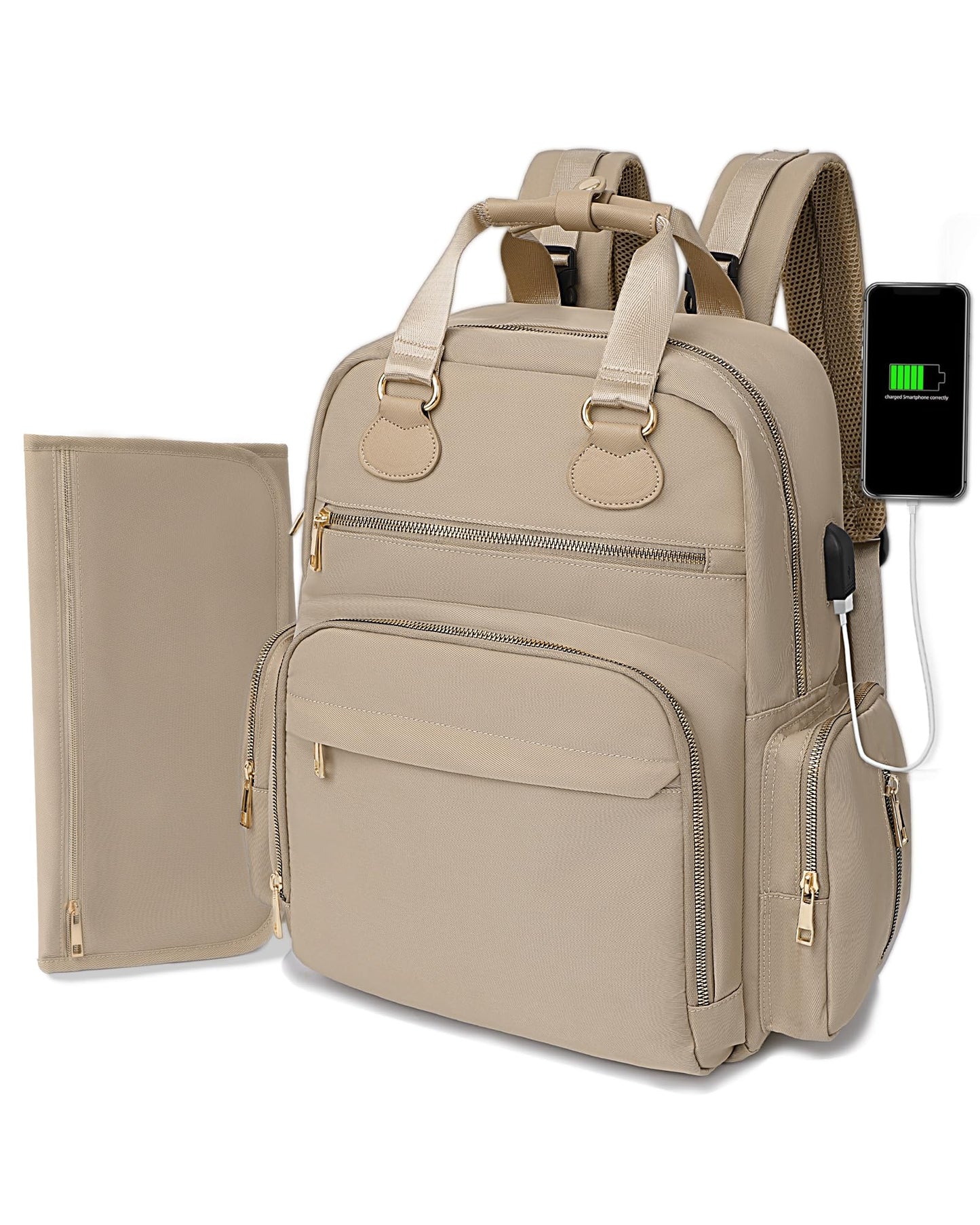 ILCOLPO Diaper Bag Backpack Baby Diaper Bag with 17 Pockets Travel Baby Bag Backpack for Girl Boy Large Diaper Bag with Changing Pad & USB Charging Port & Wet Dry Bag Khaki