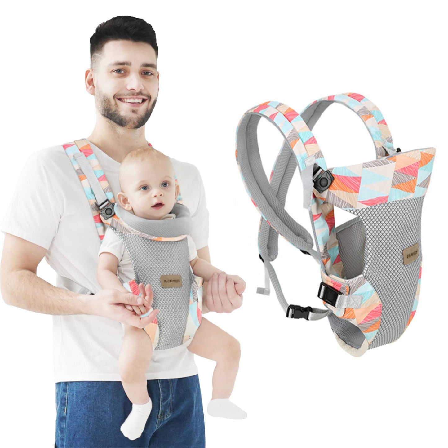 IULONEE Baby Carrier Embrace Cozy 4-in-1 Infant Carrier Ergonomic Adjustable Holder Portable Convertible Front and Back Backpack Carry for Infants Toddlers Babies Girl and Boy 7-45 Pounds (Colorful)