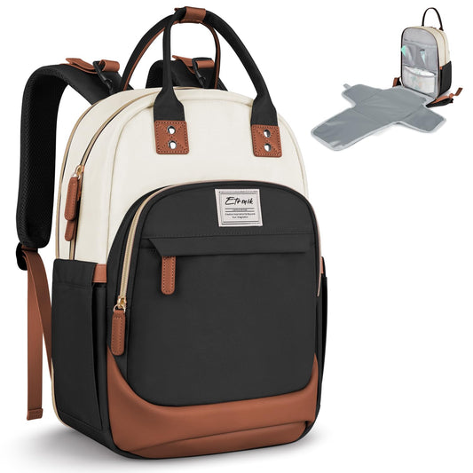 ETRONIK Baby Diaper Bag Backpack Multifunction Baby Bag for Boys Girls Water Resistant Diaper Bag with Changing Pad Stroller Straps Stylish Baby Travel Essential & Items for Mom Dad Gift Beige