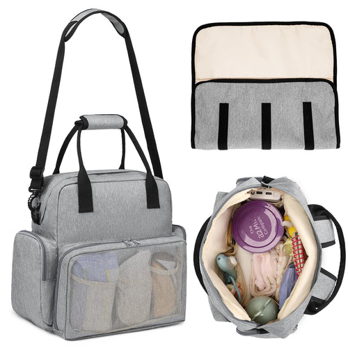YYKINS 6 in 1Diaper Bag Backpack Baby Bag with Changing Pad Baby Diaper Bag with 2 Side Insulated Pockets Large Capacity Waterproof Diaper Bag Tote for Newborn Boys & Girls Gray
