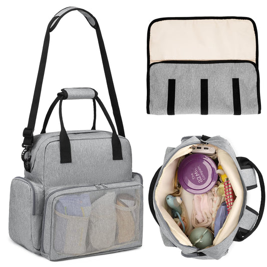 YYKINS 6 in 1Diaper Bag Backpack Baby Bag with Changing Pad Baby Diaper Bag with 2 Side Insulated Pockets Large Capacity Waterproof Diaper Bag Tote for Newborn Boys & Girls Gray