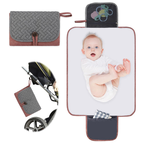 XTGVZ Portable Changing Pad for Baby Foldable Travel Diaper Changing Pad Large Waterproof Baby Changing Mat Newborn Essentials Must Haves Baby Shower Gifts for New Mom(Pinkish-Gray）
