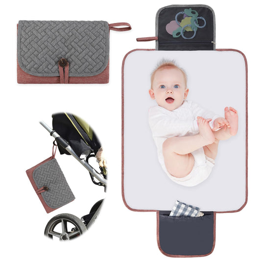 XTGVZ Portable Changing Pad for Baby Foldable Travel Diaper Changing Pad Large Waterproof Baby Changing Mat Newborn Essentials Must Haves Baby Shower Gifts for New Mom(Pinkish-Gray）